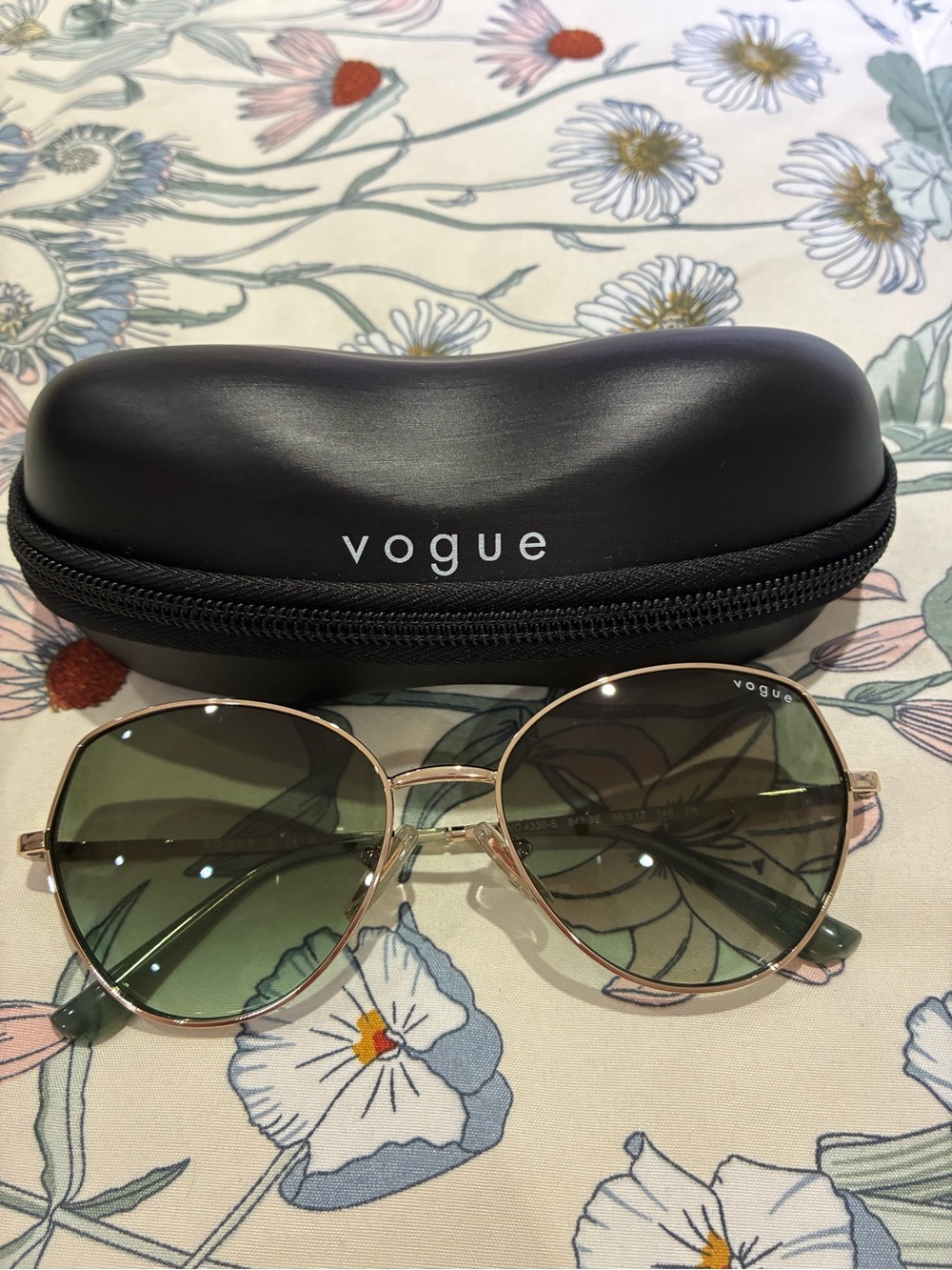 Vogue Round Sunglasses with Green Lenses and Gold Frame
